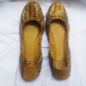 Tory Burch Leather Snakeskin Print Ballet Flats Women Size 11 Slip On Comfort